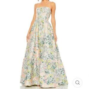 NWT Mac Duggal FLORAL BROCADE STRAPLESS/ with straps A LINE GOWN size 14